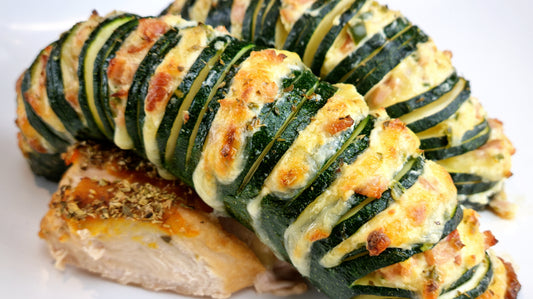 Stuffed Zucchini with Chicken, Pumpkin & Oregano